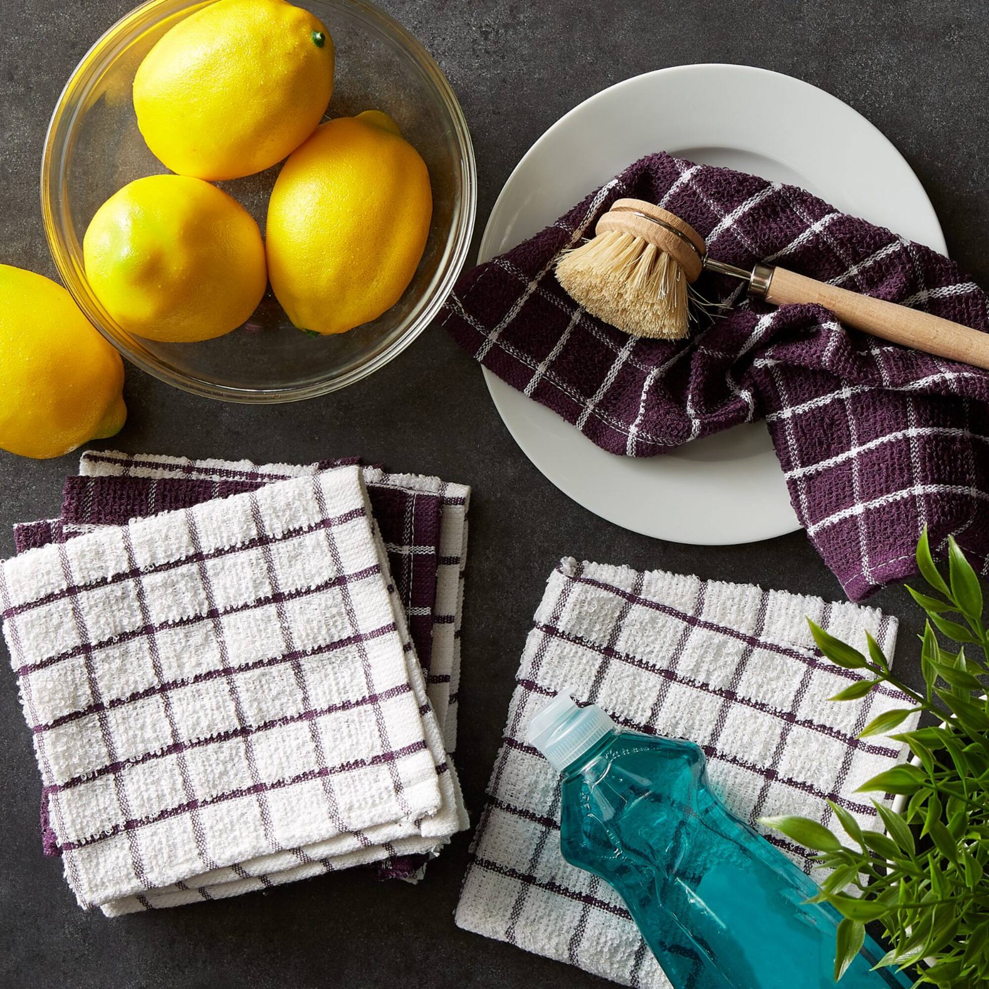 DII® Eggplant Combo Windowpane Dishcloths, 6ct.